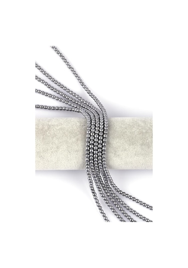 Gümüş Gri Hematit Doğal Taş Dizi 4 MM Küre Kesim Kolye Gümüş