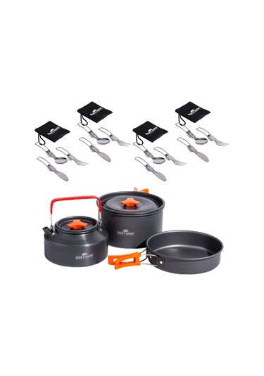 Tencere Tava Çaydanlık Ve 4lü Çatal Kaşık Bıçak Seti TTC-CKB4-2815 Açık Gri