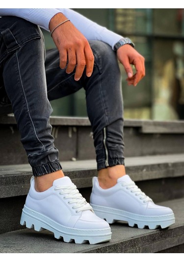Kb-056 Kuback Beyaz Cilt Beyaz Yüksek Taban Günlük Spor Ayakkabı Beyaz