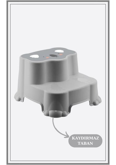 Flosoft Kaydırmaz Çocuk Taburesi Çift Basamaklı, Çocuk Banyo Lavabo Basamak Merdiven Yükseltici Gri