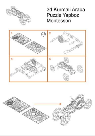 3d Kurmalı Araba Plastik Puzzle Yapboz Montessori