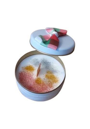 Uretti - Ayşe 7362 2654 El Yapımı Amber Çiçeği Kokulu Metal Kutuda Mum - 3 X 7 Cm Beyaz