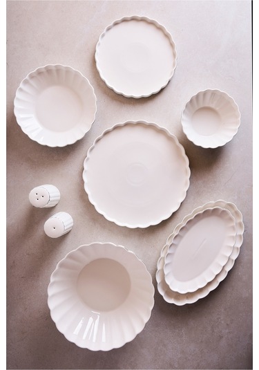 İstanbul Platin 29 Parça 6 Kişilik Porselen Yemek Takımı Beyaz Beyaz