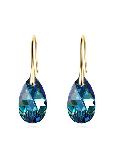 Monemel Gold Lacivert Kristal Taşlı Damla Küpe Altın Kaplama Gümüş - Rodyum