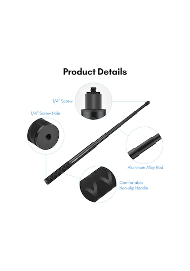 Reedark Siyah Alüminyum Alaşımlı Selfie Çubuğu, 500g Kapasiteli, 17-40mm Uyumlu, 28-115cm Uzunluk