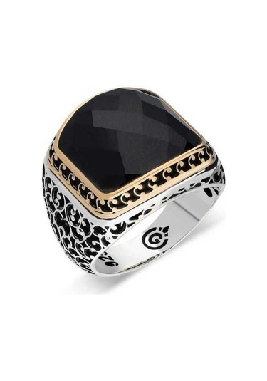 Gümüş Siyah Zirkon Taşlı Erkek Yüzük (545253794)