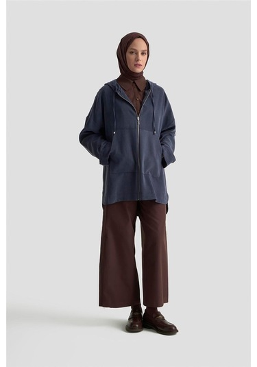 Armine Fermuar Detaylı Kapüşonlu Kap 25kd1125 İndigo İndigo