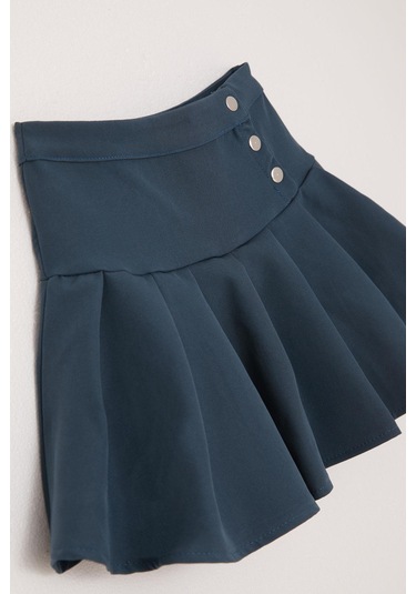 Breeze Kız Çocuk Pileli Etek Çıtçıtlı 7-12 Yaş, İndigo İndigo