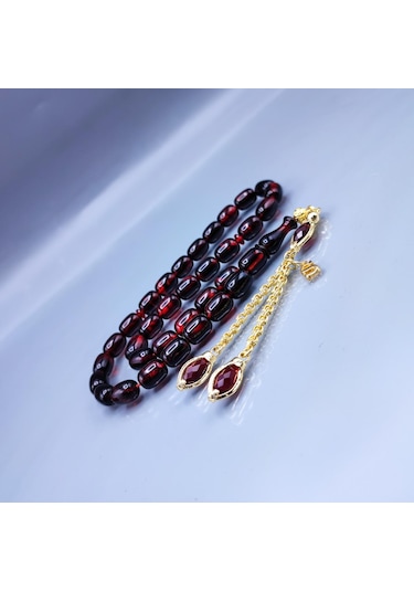 Orjinal Sıkma Kehribar Tesbih 24 K Altın Kaplama Özel Tasarım Püsküllü Faris Usta Tespih