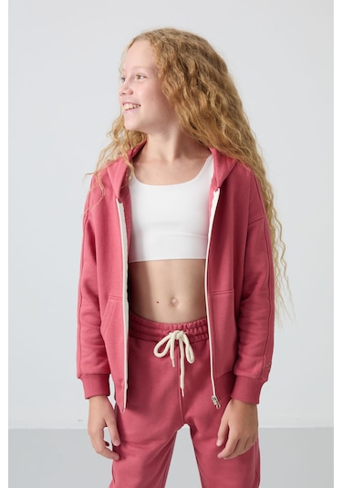 Tommy Life Yaban Gülü Pamuklu İçi Tüylü Yumuşak Dokulu Standart Fit Nakışlı Kız Çocuk Eşofman Takım - 75148 Gül Kurusu