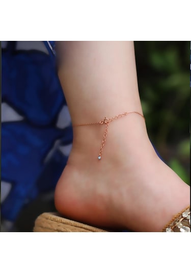 Rose Gold Kaplama Yarım Elma Figürlü Dorika Gümüş Halhal Gümüş