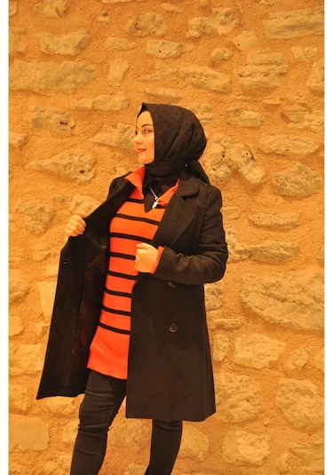 Kruvaze Kaşe Kaban Siyah