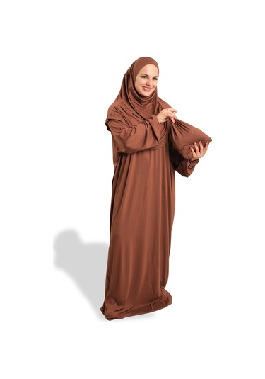2 Parça Namaz Elbisesi Viskon Düz 2504 14 Kahverengi