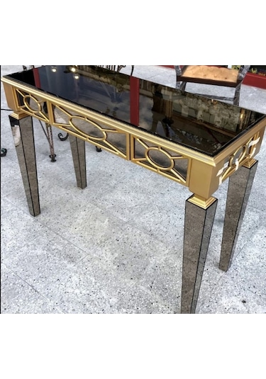 Dresuar Motifli Ayna Kaplamalı Model Parlak Gold Renk Kayın  Torna Altın