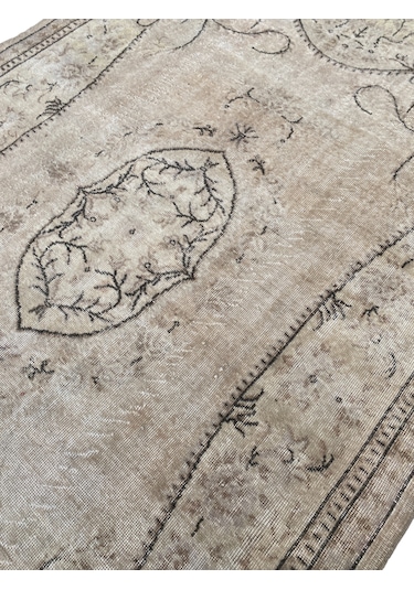 El Dokuma Vintage Salon Halısı 170x285 Krem Kahve Eskitme Halı Kahverengi - Krem