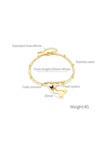 Sones Opk Gz192 Basit Narin Püskül Kelebek Çiçek Çift Katmanlı Paslanmaz Çelik Bileklikler Altın