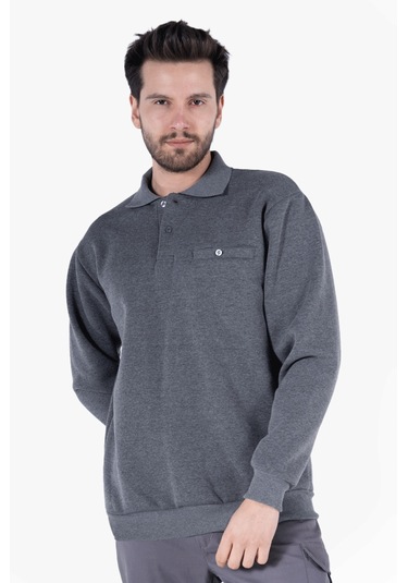 3 İplik Polo Yaka Fleto Cepli Sweatshirt Füme Melanj 3 İplik Polo Yaka Fleto Cepli Sweatshirt Füme Melanj