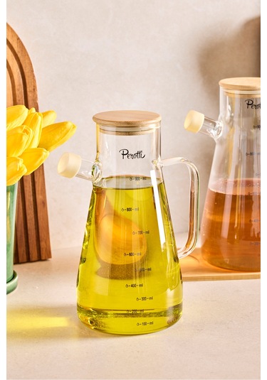 Std Gaella Bamboo 2 Li 900ml Tepsili Yağlık-sirkelik Seti 3 Parça Borosilikat Seffaf Şeffaf