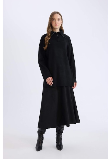 DeFacto A Kesim Basic Düz Süet Midi Etek E5405AX24WNBK81 Siyah DeFacto A Kesim Basic Düz Süet Midi Etek E5405AX24WNBK81 Siyah