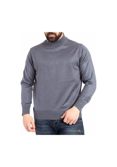Nacar Store Erkek Ince Yün Yarım Boğazlı Triko Kazak Indigo