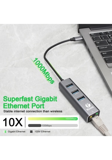 Xuweiwei Portable 311b Vcom Taşınabilir Alüminyum 4ü1 Hub 3x Usb 3.0 5gbps 1000mbps Ethernet Usb Type-c Uyumlu