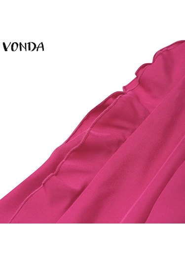 Vonda Kadın Yaz Modası Yuvarlak Yaka Puf Uzun Kollu Bluz Mavi