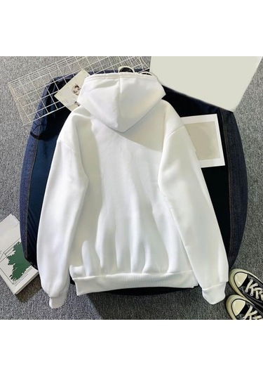 Mor Kazak Unisex Şık Kapşonlu Elastik Manşet Kalp Baskı Çift Kapşonlu Bayan Mor