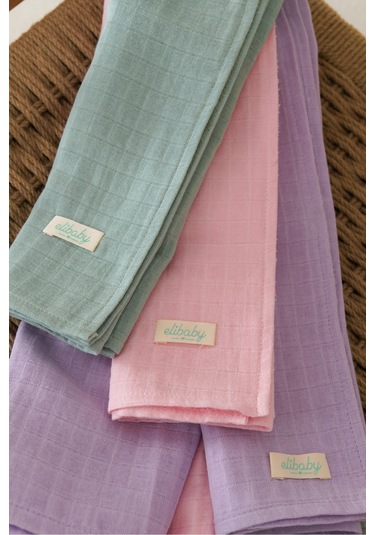 3'lü Organik Pamuk Müslin Örtü Seti Kız Bebek Pudra, Lavanta, Nil 3 Adet 75x85 CM Pudra - Lavanta Ve Nil