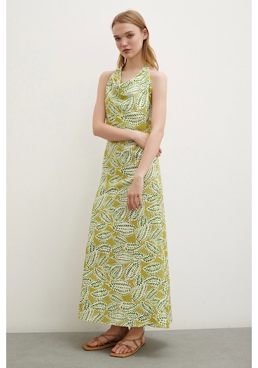 Degaje Yaka Maxi Elbise Yeşil Yeşil