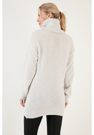 Lela Balıkçı Yaka Örme Uzun Bayan Kazak 4615018 Açık Gri