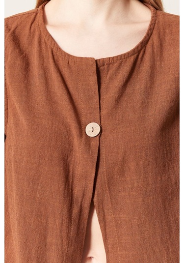 Keten Şık Farklı Tarz Nevin Bluz - Modern Ve Zarif Tasarım Kiremit