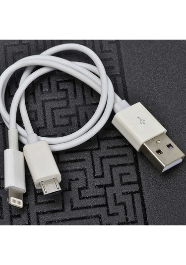 Ardemix Beyaz Çiftli Lightning-micro Kısa Usb Kablo