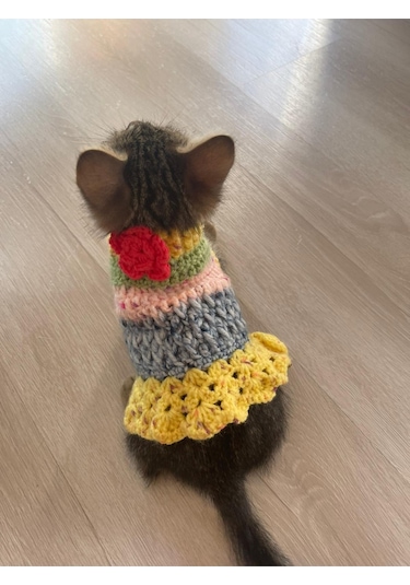 Pati Kedi Köpek Örme Fırfırlı Elbise Renkli Giyim Pet