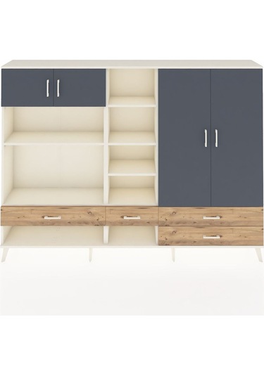 Arges Dolap 12 Raflı 4 Çekmeceli 4 Kapaklı 220x30x163 Aytaşı-antr Aytaşı-antrasit/çam