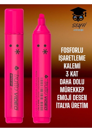 Fosforlu İşaretleme Kalemi 3 Kat Daha Dolu Mürekkep İtalya Üretim Pembe