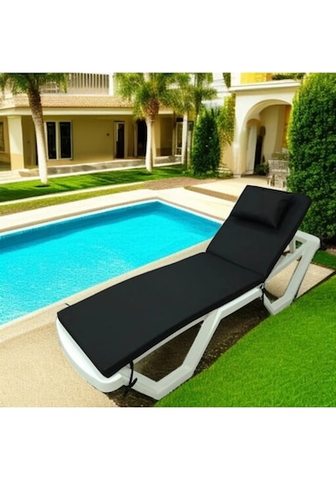 Katlanır Taşınabilir Fermuarlı Şezlong Minderi Plaj Kamp Çadır Yatağı Kamp Matı 175 X55x5 Cm Siyah Siyah