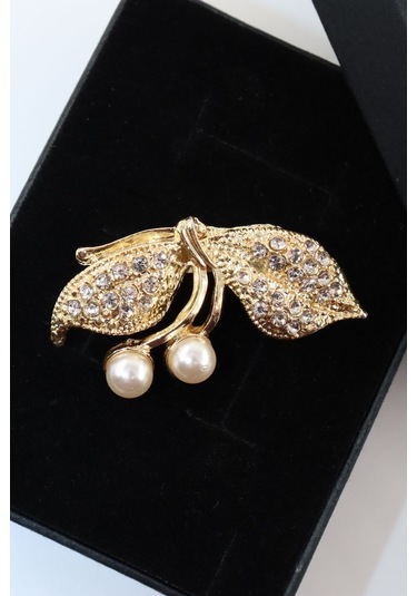 Gold Renk Fiyonk İnci Broş. Kristal Taşlı Tasarım İncili Fiyonk Yaka İğnesi Erkek Kadın Broş Gold