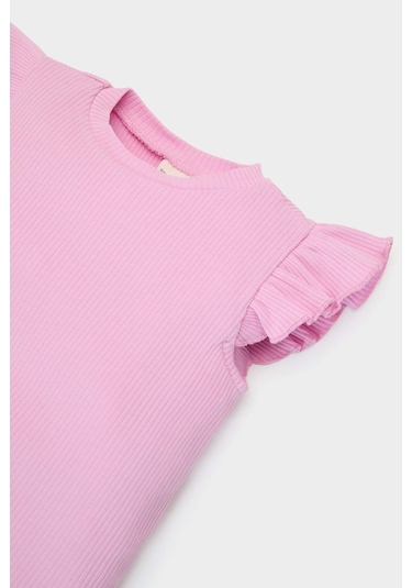 DeFacto Kız Bebek Krinkıl Viskon 2'li Takım Kısa Kollu Tişört Beli Lastikli Çiçekli Pantolon E7798A525SMPN444 Pembe