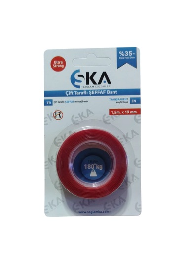 Sağlam Ka Çift Taraflı Bant Şeffaf Akrilik 19mmx,1,5m