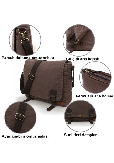 Old Cotton Cargo 8045 Kahverengi Postacı Omuz Kanvas Laptop Çanta Kahverengi