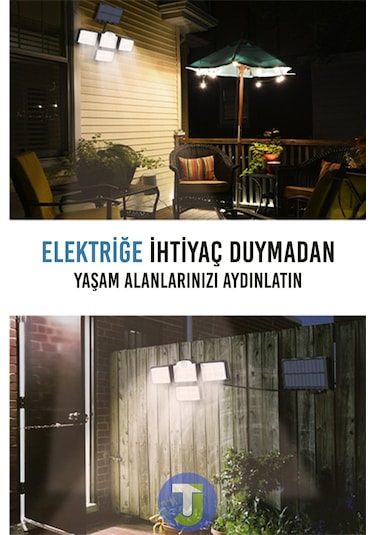 Technojet Güneş Enerjili Kumandalı Hareket Sensörlü Solar Bahçe Aydınlatma Ve Sokak Lambası 198 Led