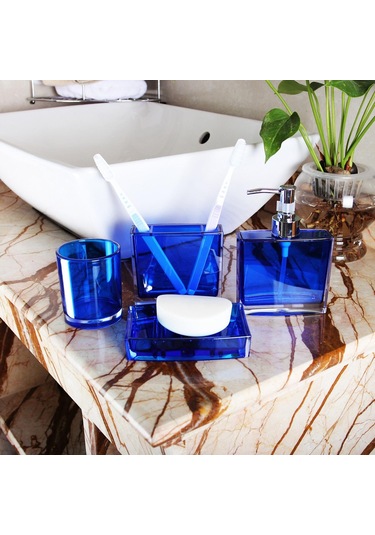 Suntek 4x Losyon Dispenser Bardak Diş Fırçası Tutucu Seti Mavi