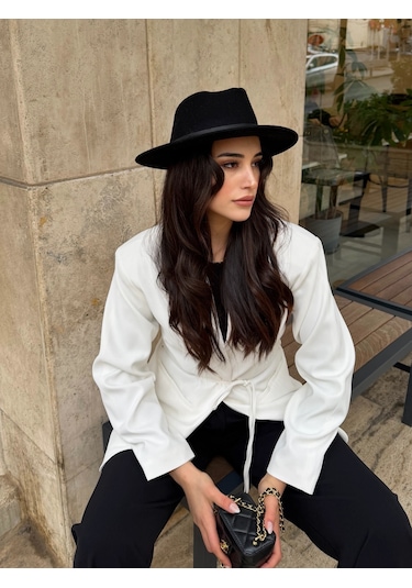 Laluvia Beyaz Bağcıklı Ceket - 9702 Beyaz