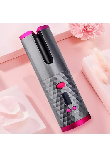 Sones Usb Şarjlı Otomatik Saç Kıvırıcı Taşınabilir Mini Kablosuz Çok Fonksiyonlu Lcd Ekranlı Kıvırma Makinesi Pembe