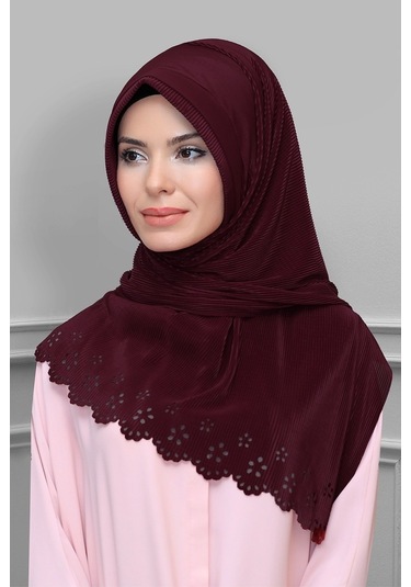 Hürrem Bone Bordo Pratik Hazır Geçmeli Tesettür Eşarp Fukuro Piliseli Çiçek D (545491380) Bordo