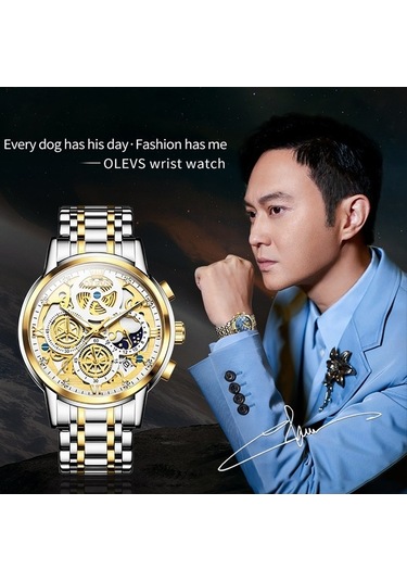 Novahub Olevs 9947 Erkekler Kuvars Su Geçirmez Saat, Beyaz Altın Çok Renkli Çok Renkli