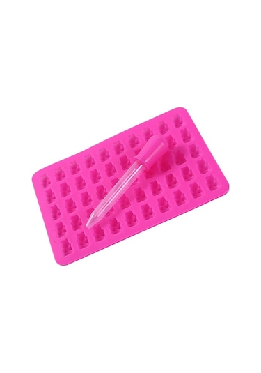 50 Gummy Yapıcı Oyuk Ayı Kalıbı Silikon Çikolata Şeker Buz Tepsisi Ave Gül Kırmızısı