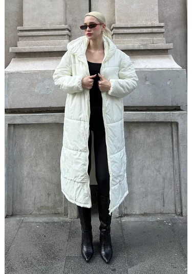 Madmext Mad Girls Ekru Uzun Şişme Mont Mg1303 Ekru
