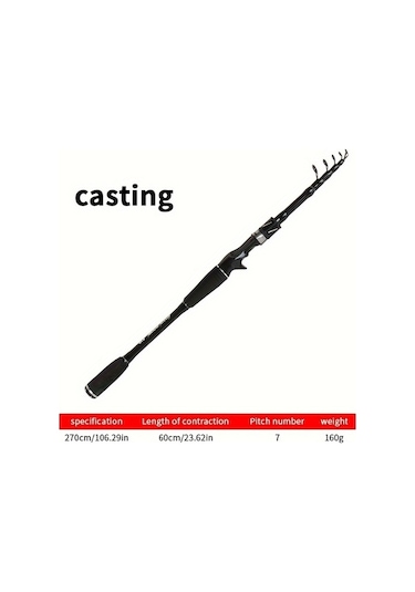 Didadodo Taşınabilir Tuzlu Su Karbon Fiber Teleskopik Çubuk 270cm Casting, Pratik Balık Avı Aleti 270cm