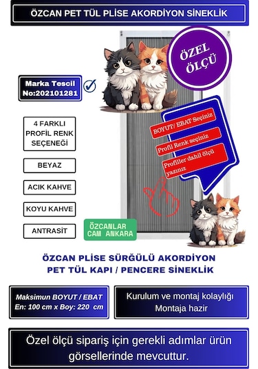 Özcan Kedi Sinekliği Pilise Pileli Sürgü Beyaz